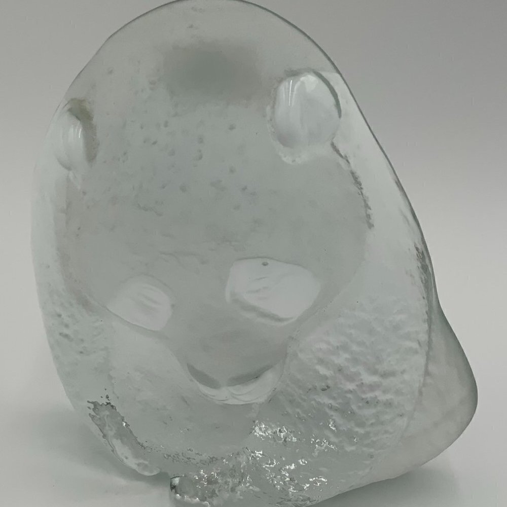 Vintage Viking Frosted and Clear Glass Panda Bear Figurine with Label